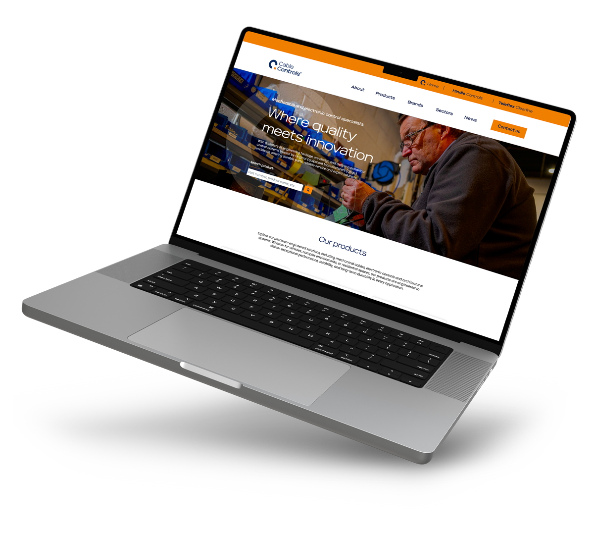 Cable Controls website development shown in a laptop